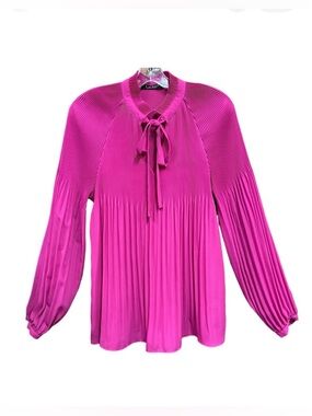 Ralph Lauren fuchsia blouse pleated Georgette neck tie Size Large pink